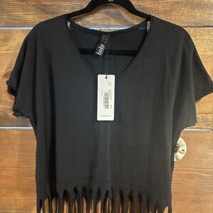 Bobi Black Fringe Crop Top